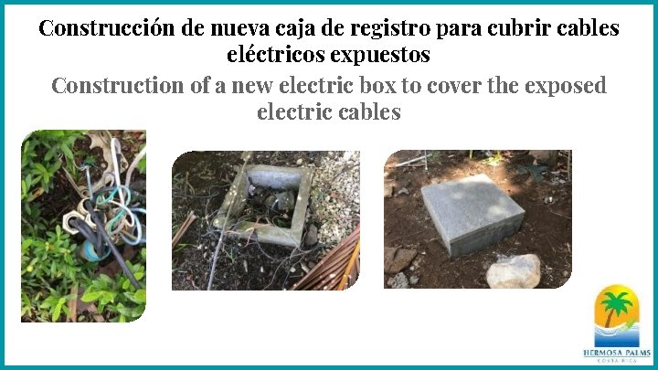 Construcción de nueva caja de registro para cubrir cables eléctricos expuestos Construction of a
