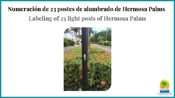 Numeración de 23 postes de alumbrado de Hermosa Palms Labeling of 23 light posts
