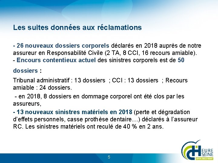 Les suites données aux réclamations - 26 nouveaux dossiers corporels déclarés en 2018 auprès