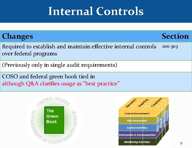 Internal Controls Changes Section Required to establish and maintain effective internal controls 200. 303