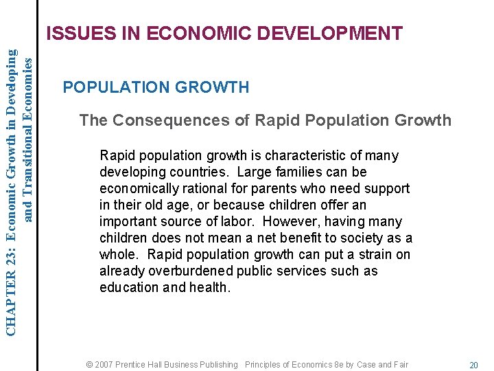 CHAPTER 23: Economic Growth in Developing and Transitional Economies ISSUES IN ECONOMIC DEVELOPMENT POPULATION