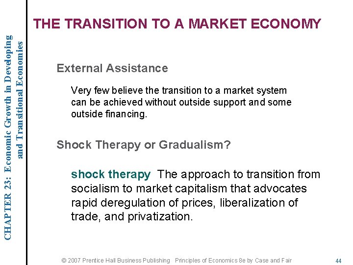 CHAPTER 23: Economic Growth in Developing and Transitional Economies THE TRANSITION TO A MARKET