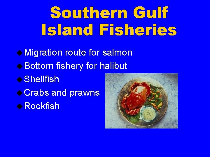 Southern Gulf Island Fisheries u Migration route for salmon u Bottom fishery for halibut