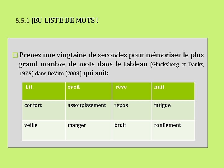 5. 5. 1 JEU LISTE DE MOTS ! � Prenez une vingtaine de secondes