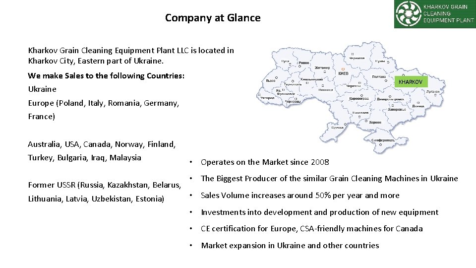 Company at Glance Kharkov Grain Cleaning Equipment Plant LLC is located in Kharkov City,