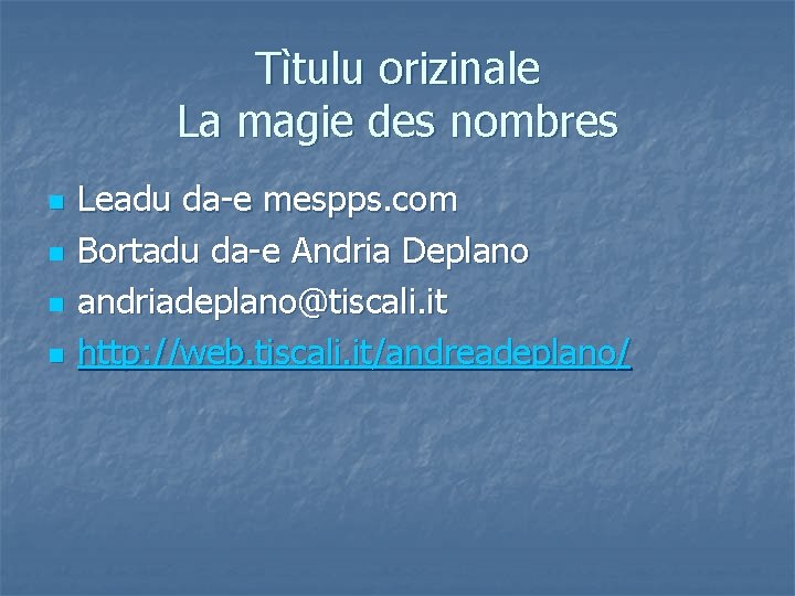 Tìtulu orizinale La magie des nombres n n Leadu da-e mespps. com Bortadu da-e