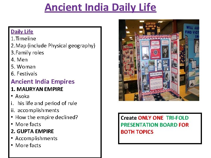 Ancient India Daily Life 1. Timeline 2. Map (include Physical geography) 3. Family roles