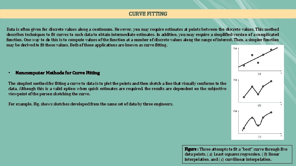 CURVE FITTING Data is often given for discrete values along a continuum. However, you CURVE FITTING Data is often given for discrete values along a continuum. However, you