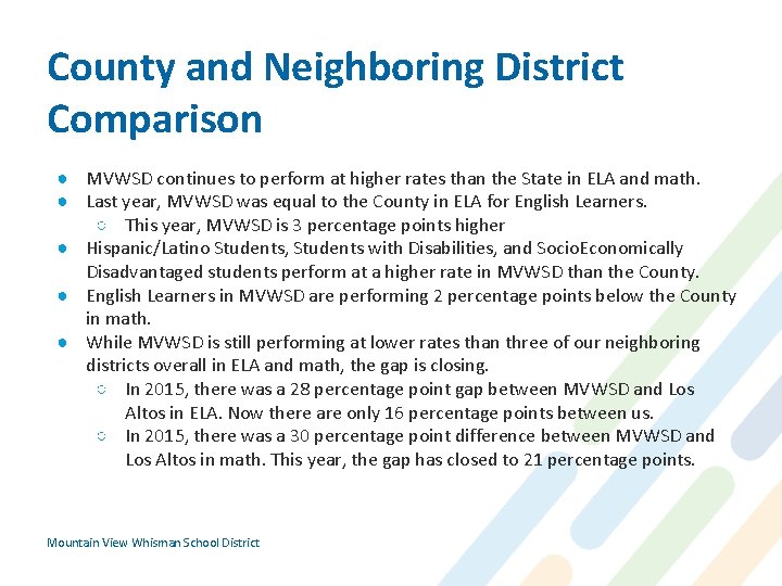 County and Neighboring District Comparison ● MVWSD continues to perform at higher rates than