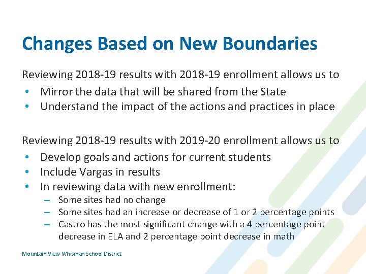 Changes Based on New Boundaries Reviewing 2018 -19 results with 2018 -19 enrollment allows