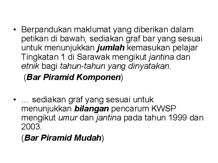  • Berpandukan maklumat yang diberikan dalam petikan di bawah, sediakan graf bar yang