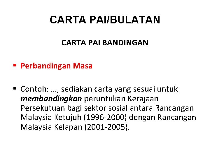 CARTA PAI/BULATAN CARTA PAI BANDINGAN § Perbandingan Masa § Contoh: …, sediakan carta yang