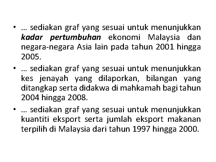  • … sediakan graf yang sesuai untuk menunjukkan kadar pertumbuhan ekonomi Malaysia dan