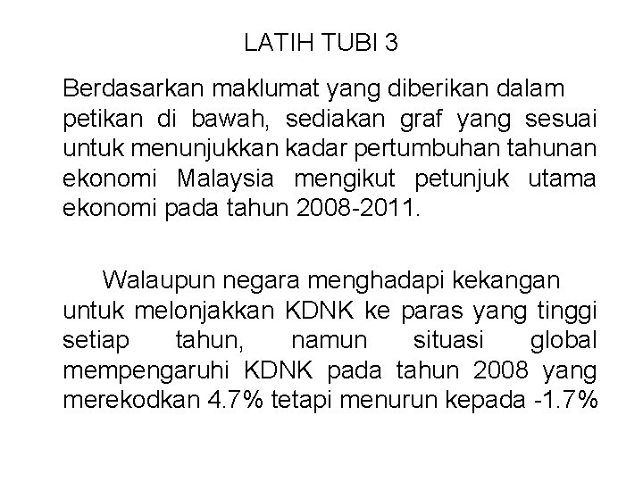 LATIH TUBI 3 Berdasarkan maklumat yang diberikan dalam petikan di bawah, sediakan graf yang