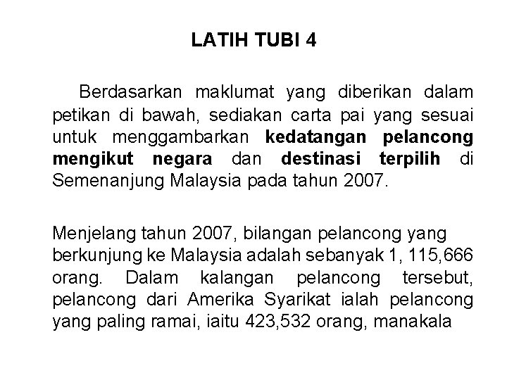 LATIH TUBI 4 Berdasarkan maklumat yang diberikan dalam petikan di bawah, sediakan carta pai