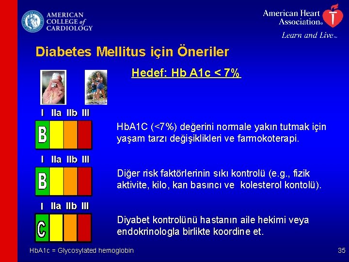 Diabetes Mellitus için Öneriler Hedef: Hb A 1 c < 7% Hb. A 1