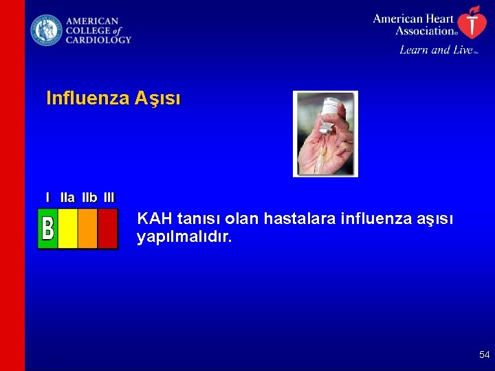 Influenza Aşısı KAH tanısı olan hastalara influenza aşısı yapılmalıdır. 54 
