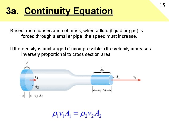 3 a. Continuity Equation Based upon conservation of mass, when a fluid (liquid or