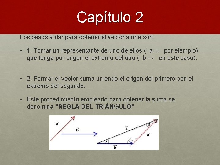 Capítulo 2 Los pasos a dar para obtener el vector suma son: • 1.