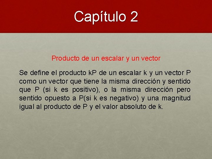 Capítulo 2 Producto de un escalar y un vector Se define el producto k.