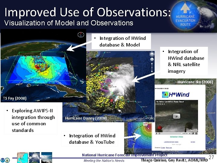 Improved Use of Observations: Visualization of Model and Observations • Integration of HWind database