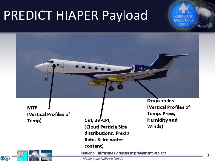 PREDICT HIAPER Payload MTP (Vertical Profiles of Temp) CVI, 3 V-CPI, (Cloud Particle Size