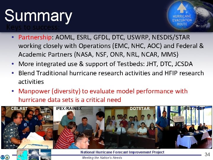 Summary Keys to success: • Partnership: AOML, ESRL, GFDL, DTC, USWRP, NESDIS/STAR working closely