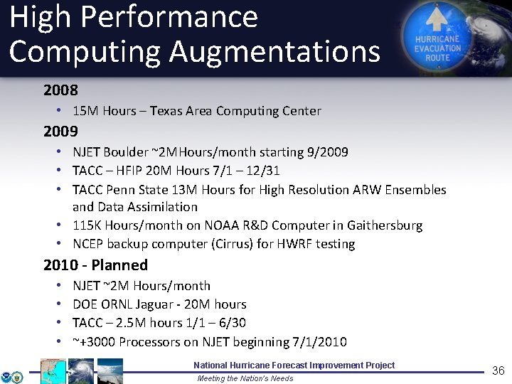 High Performance Computing Augmentations 2008 • 15 M Hours – Texas Area Computing Center