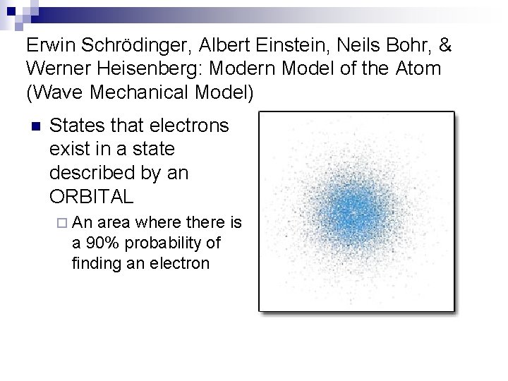 Erwin Schrödinger, Albert Einstein, Neils Bohr, & Werner Heisenberg: Modern Model of the Atom
