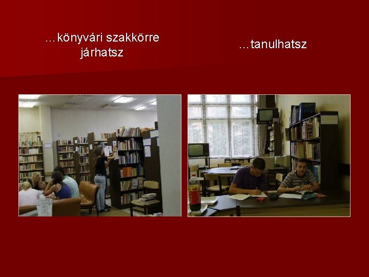 …könyvári szakkörre járhatsz …tanulhatsz 