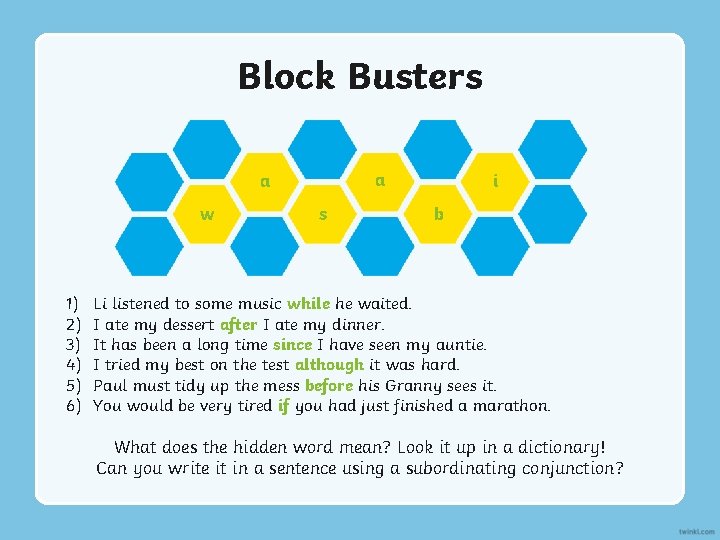 Block Busters a 4 a 2 1 w 1) 2) 3) 4) 5) 6)