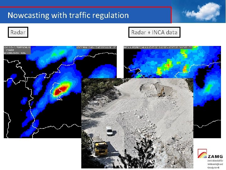 Nowcasting with traffic regulation Radar + INCA data Zentralanstaltfür Meteorologieund Geodynamik 