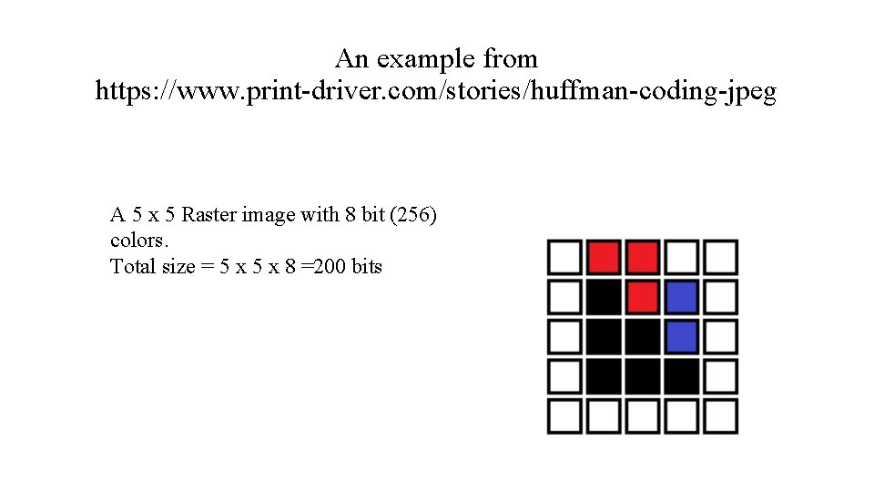 An example from https: //www. print-driver. com/stories/huffman-coding-jpeg A 5 x 5 Raster image with