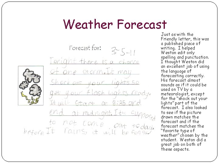 Weather Forecast Just as with the Friendly letter, this was a published piece of Weather Forecast Just as with the Friendly letter, this was a published piece of