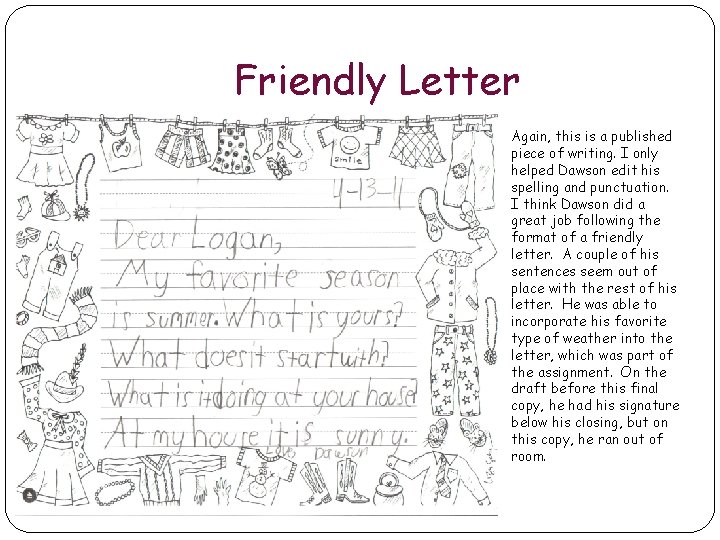 Friendly Letter Again, this is a published piece of writing. I only helped Dawson Friendly Letter Again, this is a published piece of writing. I only helped Dawson