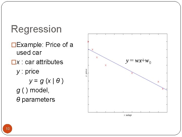 Regression �Example: Price of a used car �x : car attributes y : price
