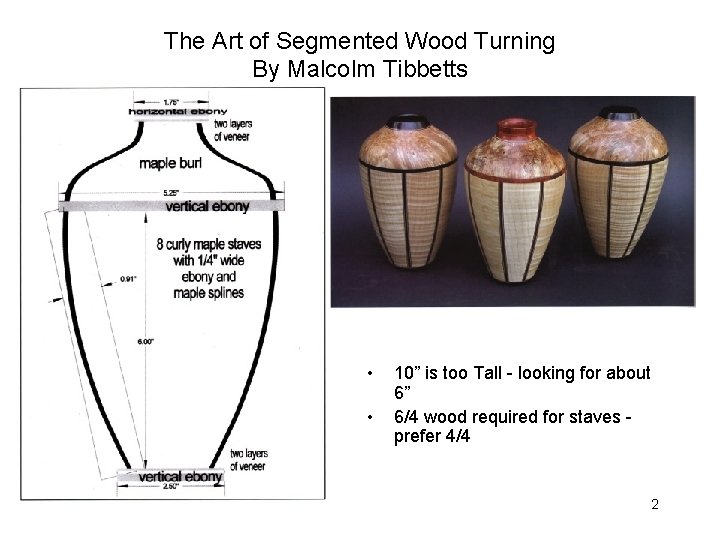 The Art of Segmented Wood Turning By Malcolm Tibbetts • • 10” is too