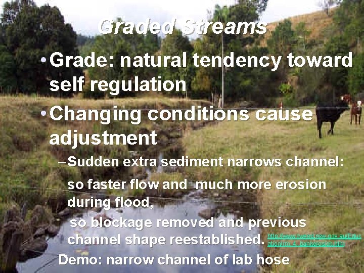 Graded Streams • Grade: natural tendency toward self regulation • Changing conditions cause adjustment