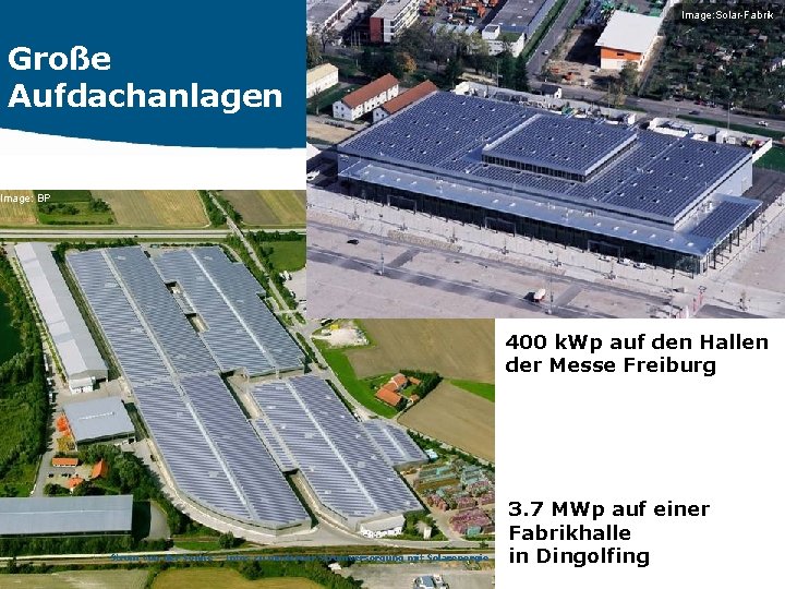 Image: Solar-Fabrik Große Aufdachanlagen Image: BP 400 k. Wp auf den Hallen der Messe