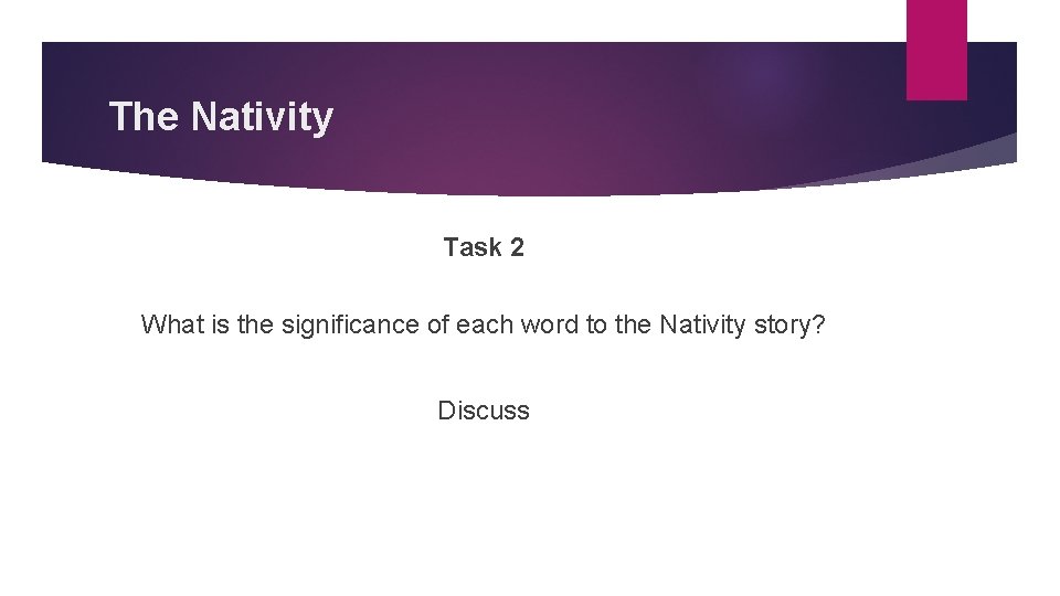 The Nativity Task 2 What is the significance of each word to the Nativity
