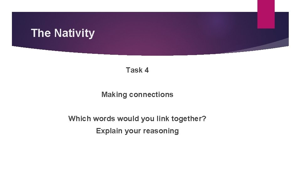 The Nativity Task 4 Making connections Which words would you link together? Explain your