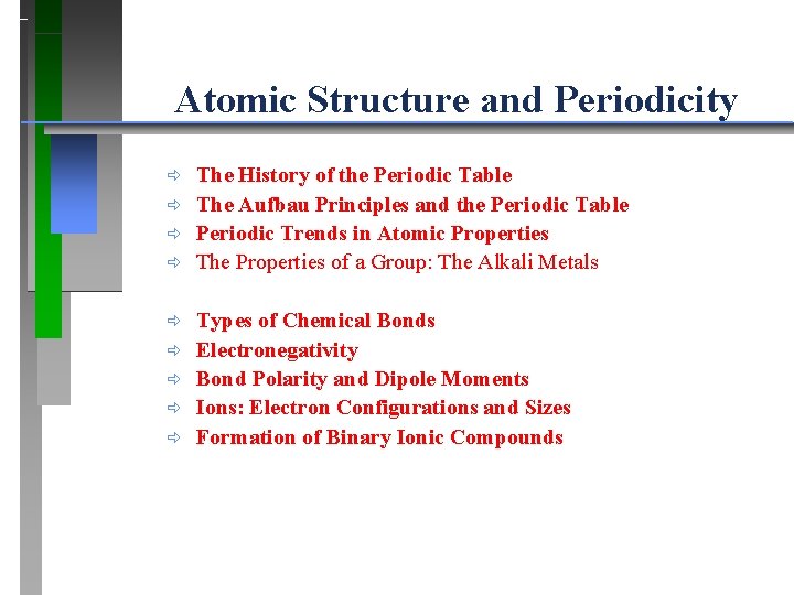 Atomic Structure and Periodicity ð ð ð ð ð The History of the Periodic