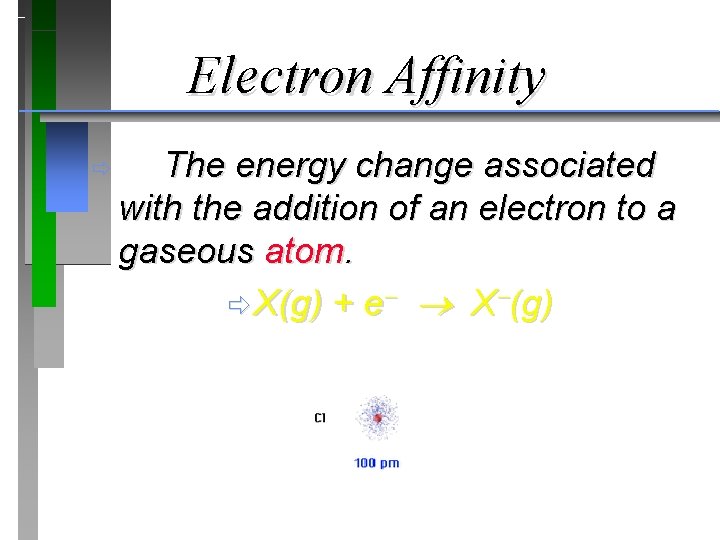 Electron Affinity ð The energy change associated with the addition of an electron to