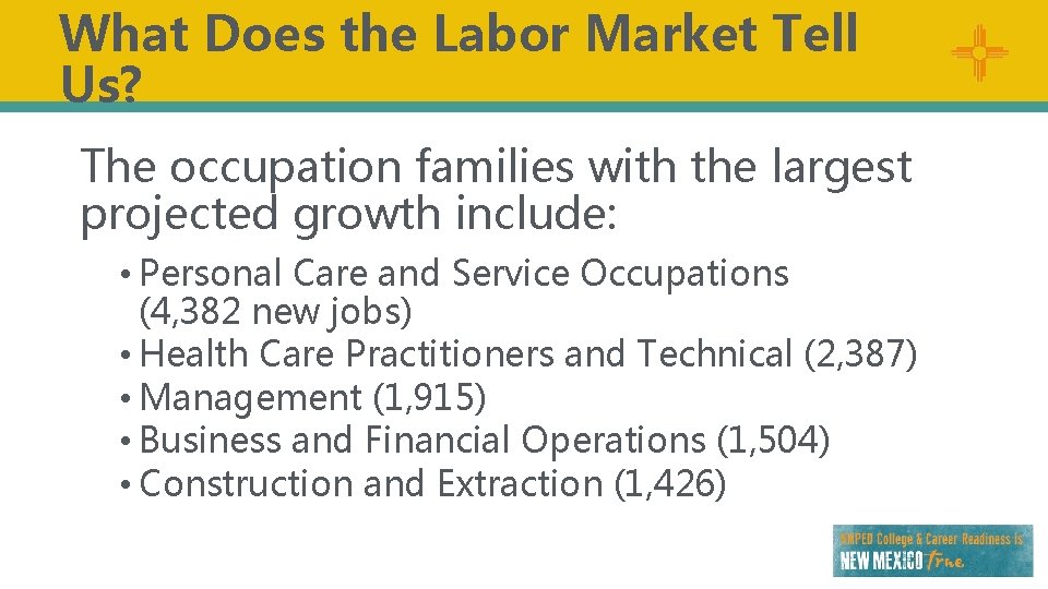What Does the Labor Market Tell Us? The occupation families with the largest projected