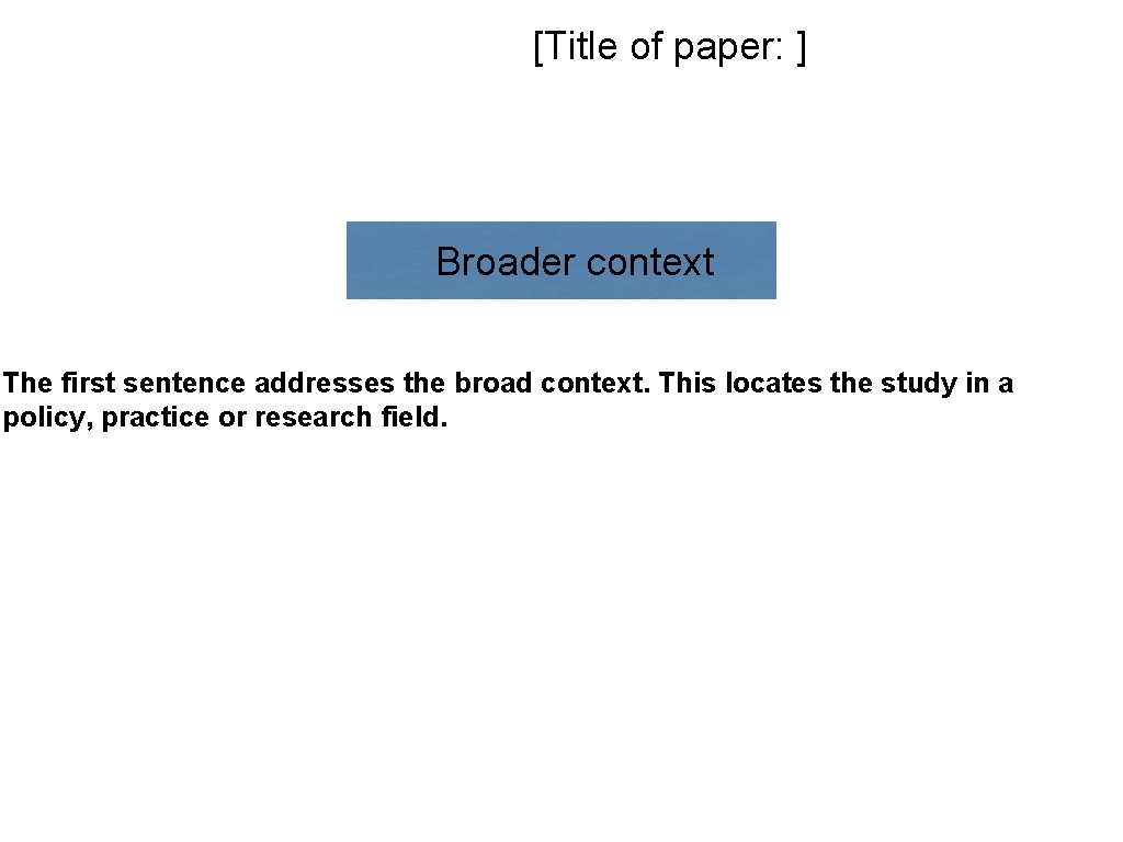 [Title of paper: ] Broader context The first sentence addresses the broad context. This