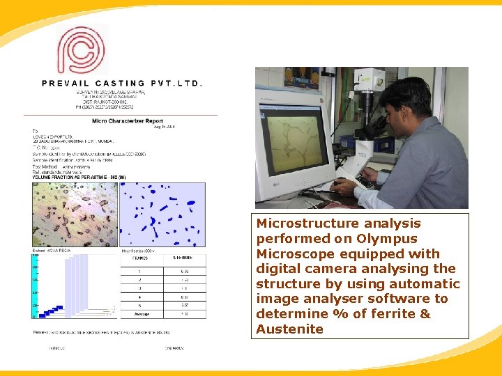 Microstructure analysis performed on Olympus Microscope equipped with digital camera analysing the structure by