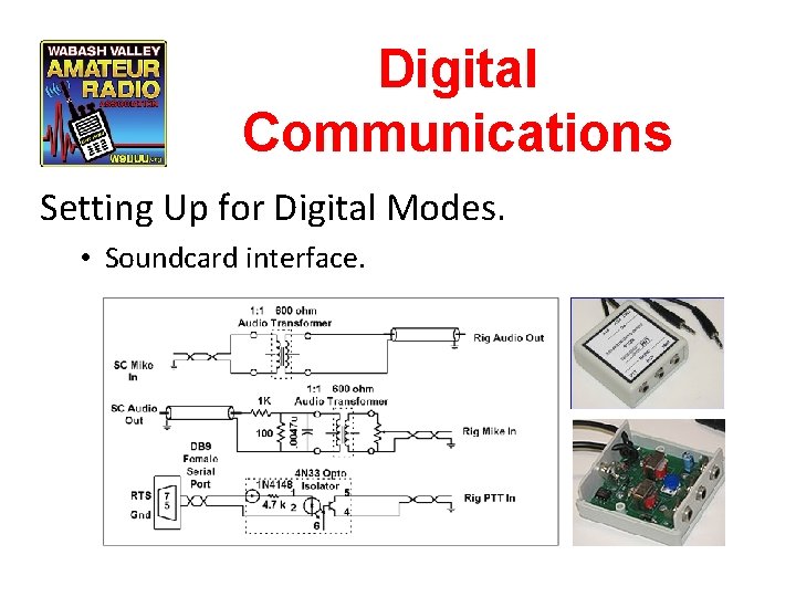 Digital Communications Setting Up for Digital Modes. • Soundcard interface. 