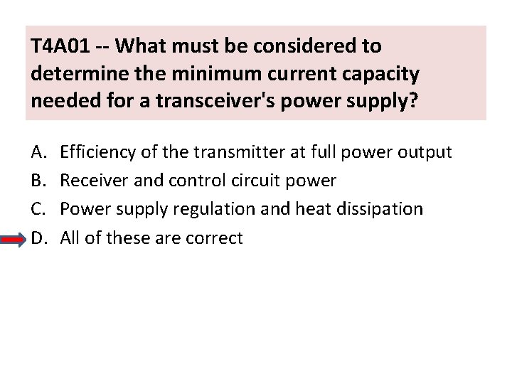 T 4 A 01 -- What must be considered to determine the minimum current