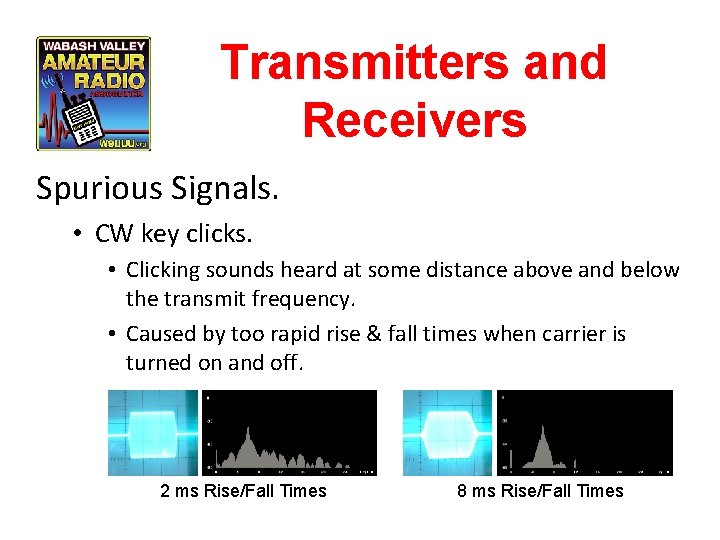 Transmitters and Receivers Spurious Signals. • CW key clicks. • Clicking sounds heard at