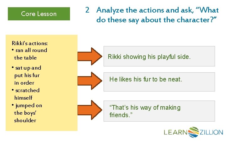 Core Lesson Rikki’s actions: • ran all round the table • sat up and